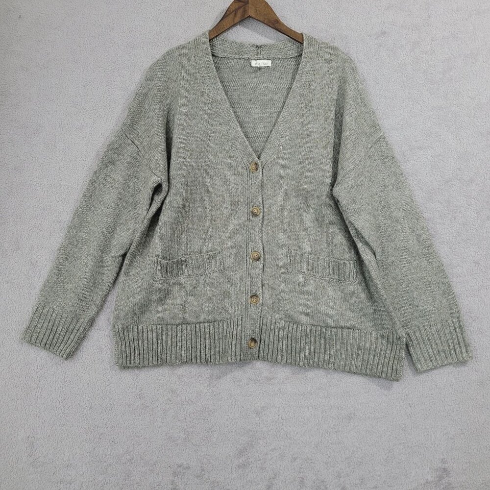 NEW Ella Moss Women's M Gray Button-Up Cardigan Relaxed Boyfriend Fit